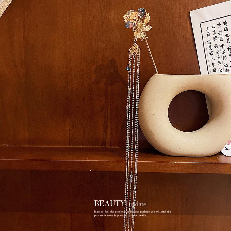 Changyue Ember Ming same diamond-encrusted crystal flower fringed hairpin personalized super fairy hairpin antique Hanfu hair accessories
