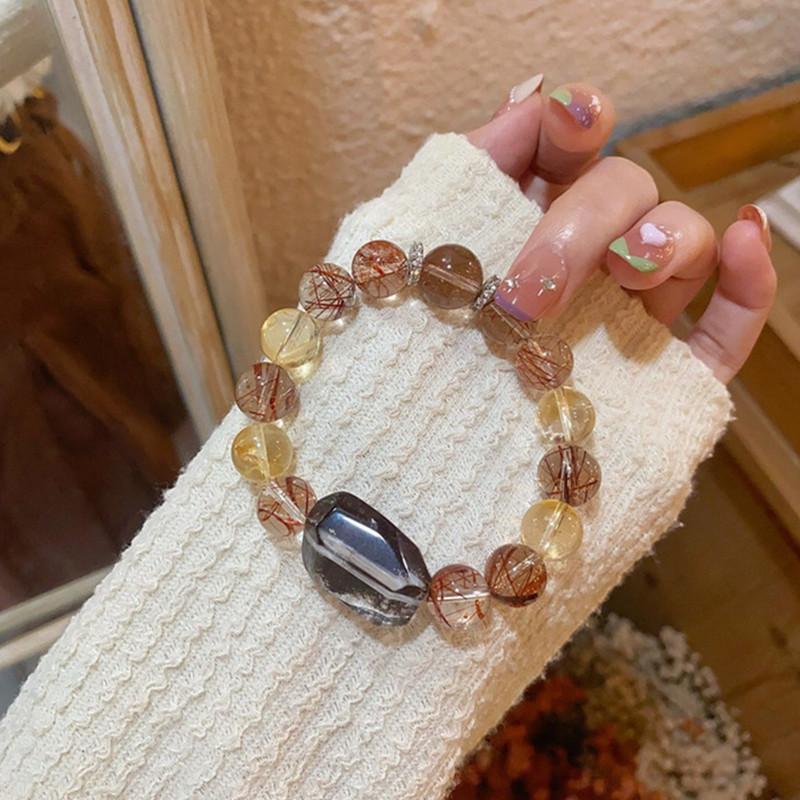 Ximang Crystal Duobao 12mm Bracelet Strawberry Moonstone Rubber Flower Fashion Versatile