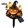 Halloween Porch Lighting Solar Pumpkin Garden Stake Light, Waterproof LED Yard Decoration with Automatic Dusk To Dawn Light Wizard Hat And Ghost,