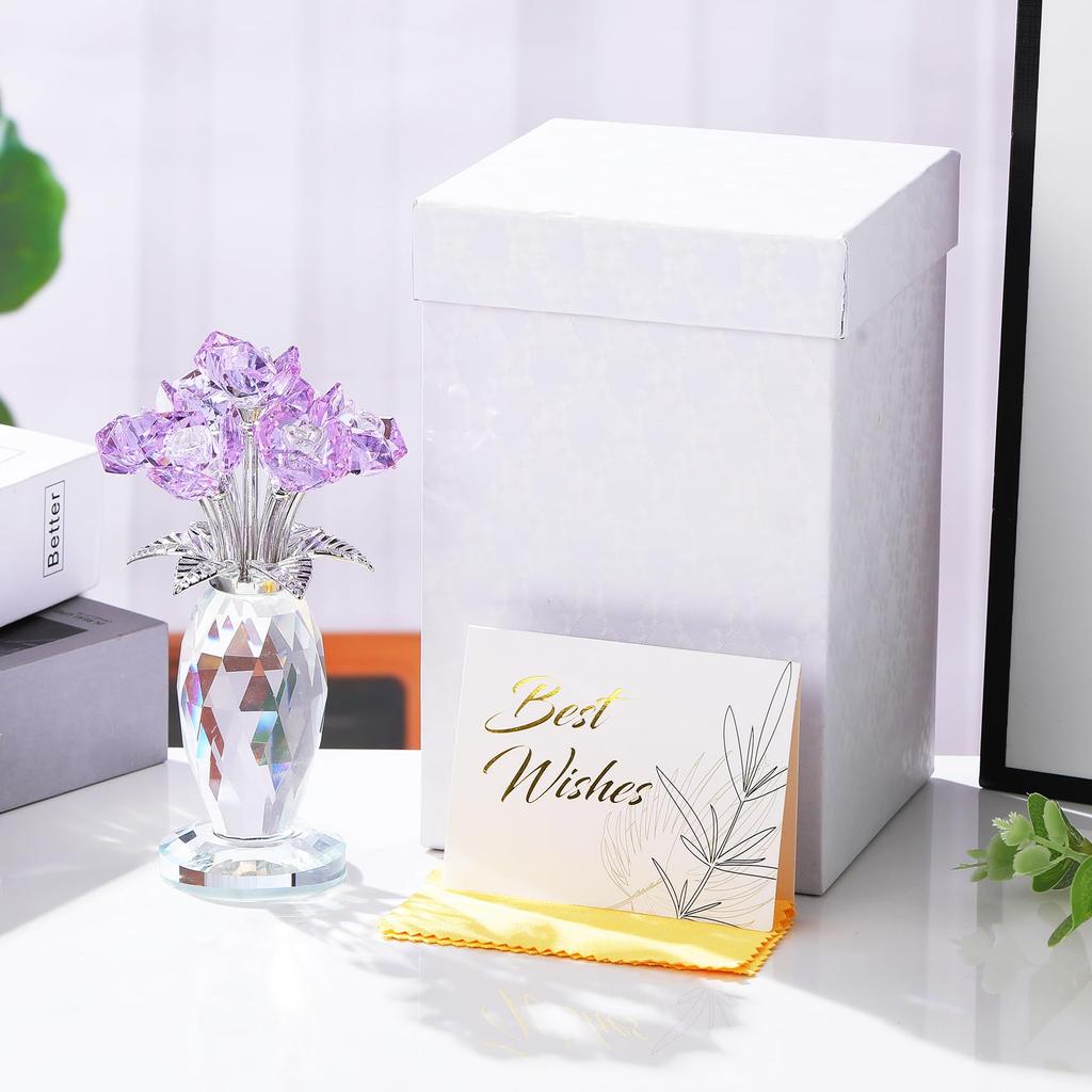 Fioletowy kryształowy prezent różany szklana figurka kwiatowa róża urodziny ślub rocznica popularny prezent dla kobiet fioletowy szklany bukiet róż prezent na emeryturę