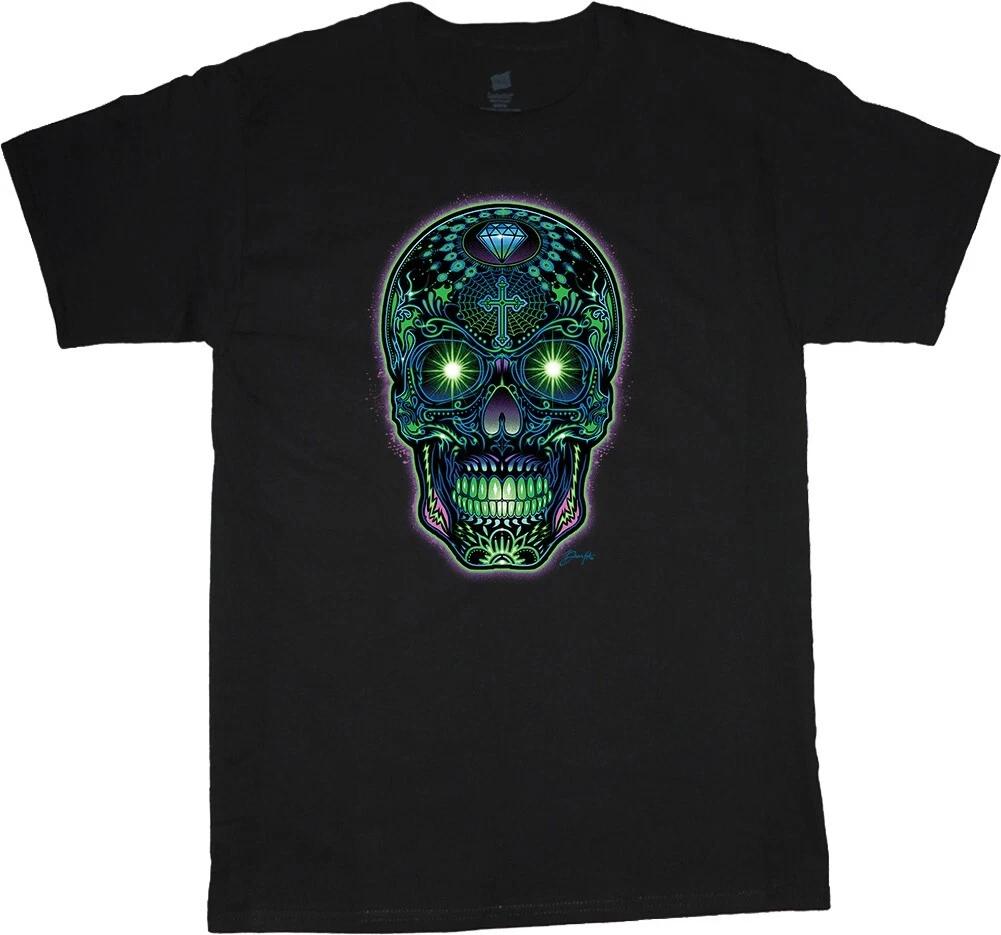 Psychedelic Skull T-shirt Mens Graphic Tees Illuminati Sugar Skull Clothing XXXL
