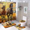 Colorful Horse Shower Curtain Sets With Rugs Toilet Lid Cover And Bath Mat Abstract Sunset Landscape Nature Animal Shower Curtai
