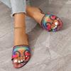 European and American foreign trade large size graffiti flat bottom one-word drag shoes women's new outer wear candy color square head beach sandals
