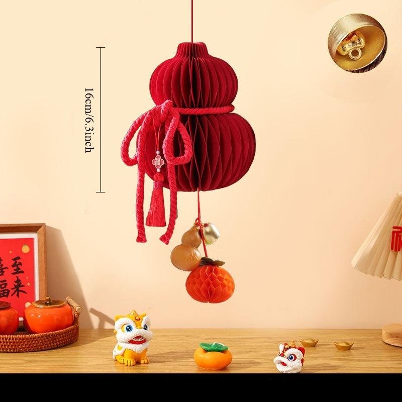 1PC New Year's Decorative Items, Origami Honeycomb Gourd Lantern Holder, Chinese Three-dimensional Spring Pendant