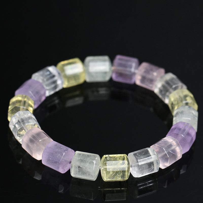 Hongchu Crystal Natural Multi-Colored Crystal Barrel Bead Faceted Bracelet Lavender Lemon Yellow Crystal Barrel Bead