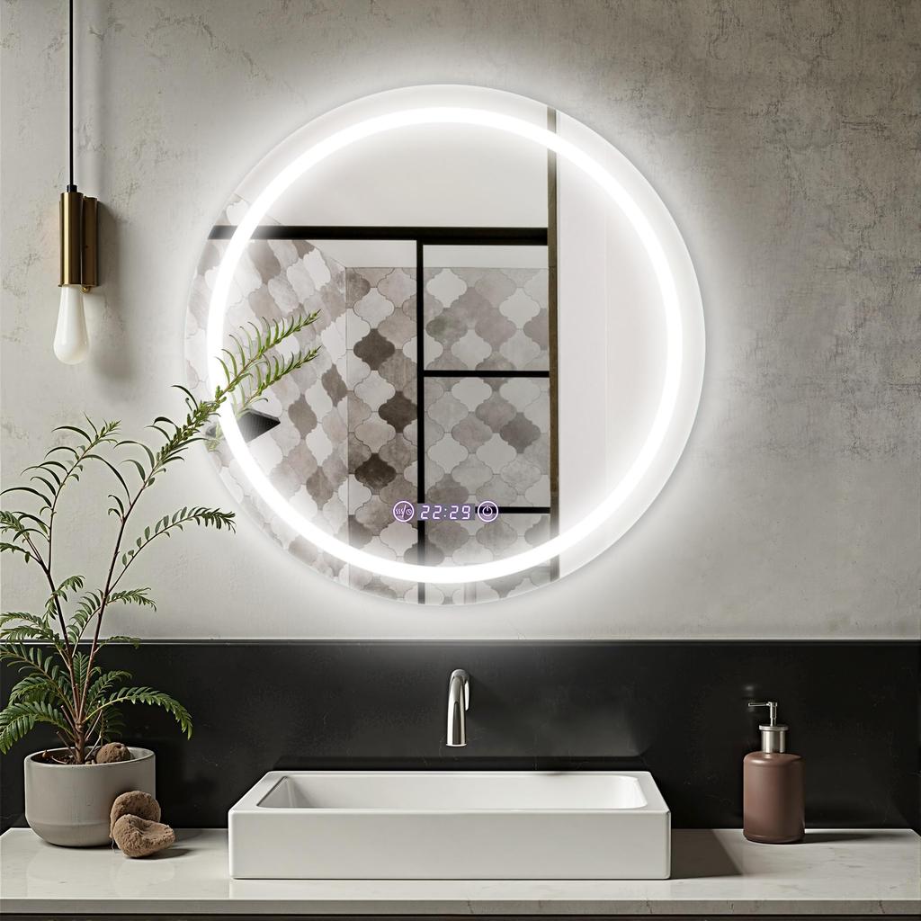 Spiegel Studio LED Badezimmer Beleuchteter Wand Helligkeit Uhr 50cm Miruo-kun's Spiegel, Antibeschlagspiegel, Spiegel, Wandmontiert, Waschtisch, Energiesparend,
