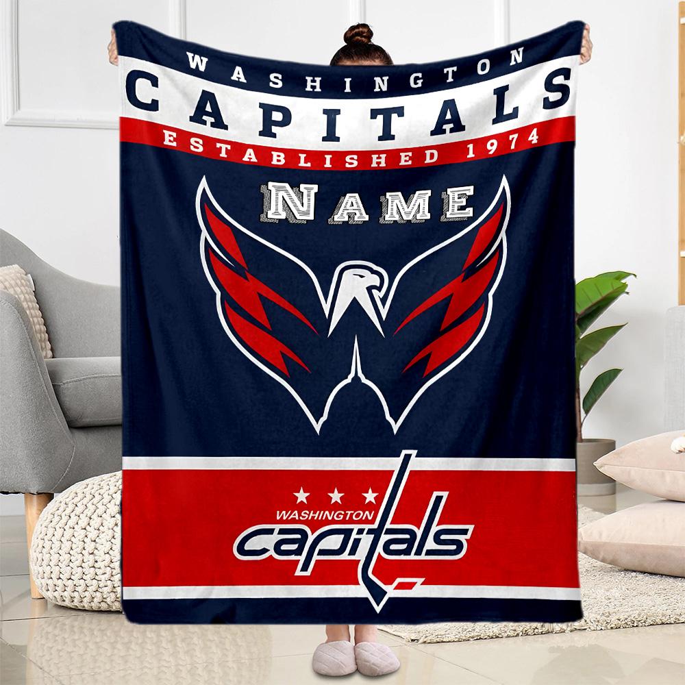 Washington Capitals Emblem Customize Text Blanket Multi-purpose Customizable Blanket Soft Warm Cozy Versatile for Nap Seaside Livingroom Home Decor