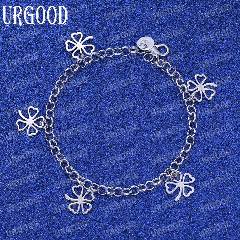 925 Sterling Silver Clover Flower Pendant Bracelet Chain Fashion Wedding Jewelry