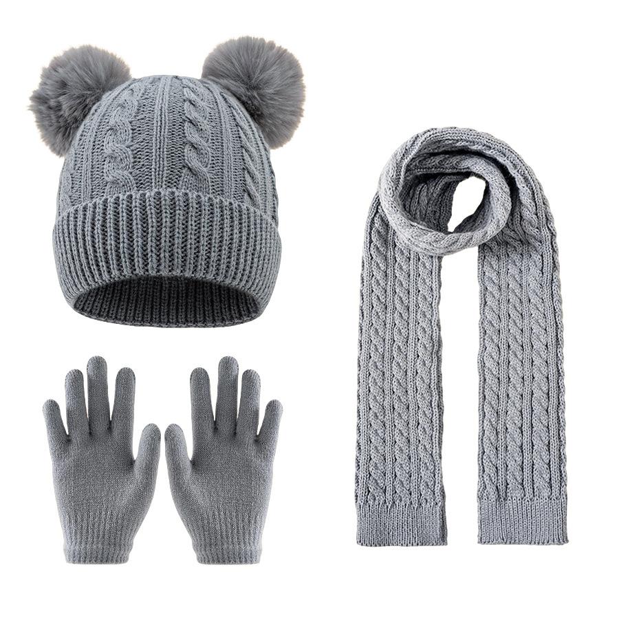 3-12Y Children's Warm Knitted Hat Scarf Gloves Set Thickened Lining Knit Beanie Warm Neck Scarves Windproof Outdoor Protecting