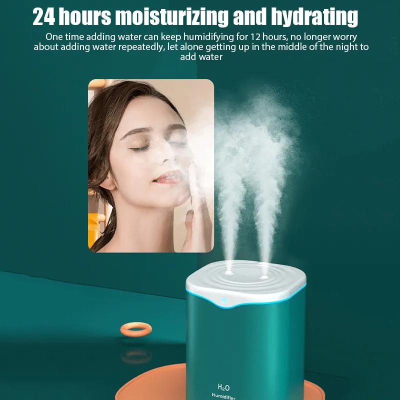 2000ML USB zvlhčovač vzduchu s dvojitým rozprašovacím portem Aromaterapie esenciálního oleje Humificador Cool Mist Maker Fogger Purify pro domácí kancelář