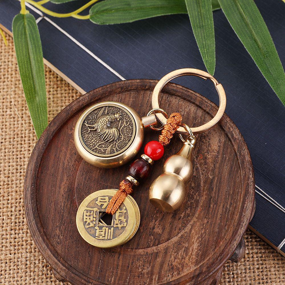 Zodiac Brass Keychain Pendant: Five Emperors Coins Guardian God Charm, Popular Street Stall Item