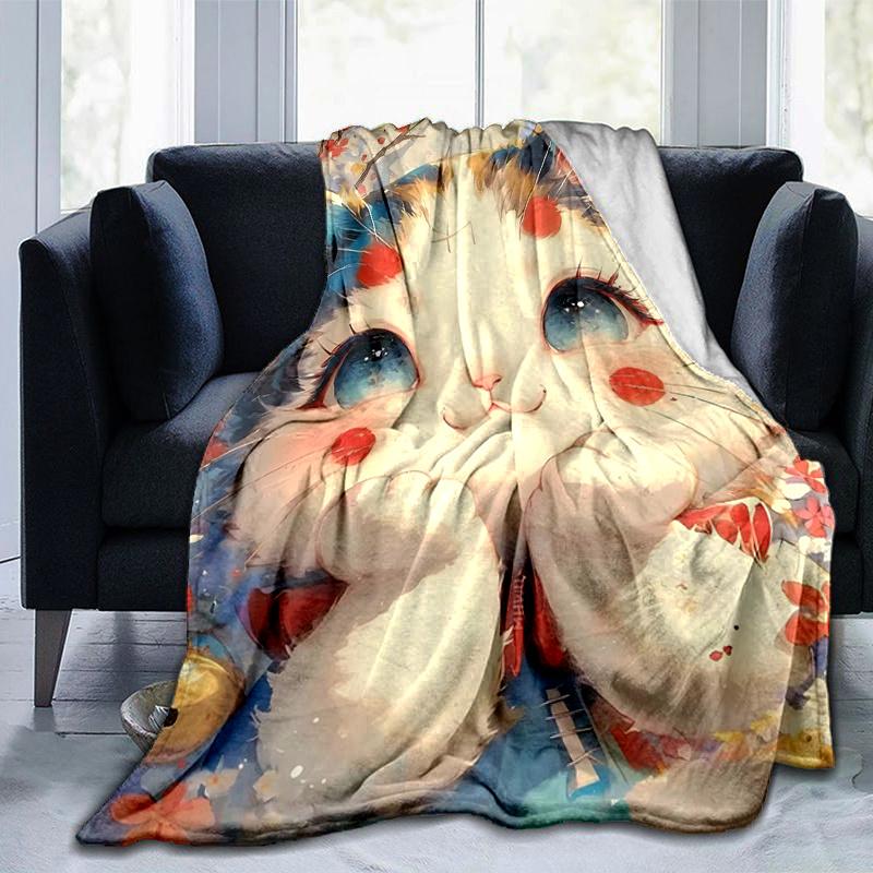 1pc Cute Little Cat Blanket Soft and Warm Home Decor Gift for All Seasons Perfect for Couch, Living Room, Travel, Camping, Car Blankets