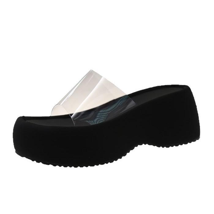 Fashion Comemore Leopard Wedges Sandals PVC Women Slippers Shoes Summer High Heels Flip Flops New Transparent Casual Platform Slides