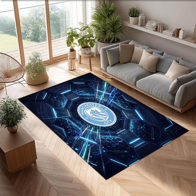 Manchester City Printed Flannel Area Rug Non Slip Soft Polyester Floor Carpet Indoor Decor Mat for Bedroom Living Room Sofa