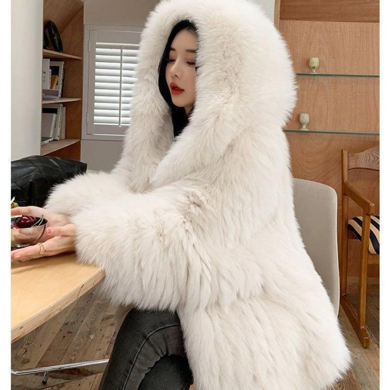 Autumn and Winter New Hooded Imitation Fox Fur Coat Women's Loose and Thin Long Fur Coat Fashion