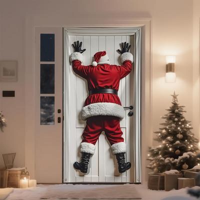 Christmas Front Door Decoration Cover Holiday Santa Claus Photo Booth Props Christmas Door Decorations Banner Cover for Home