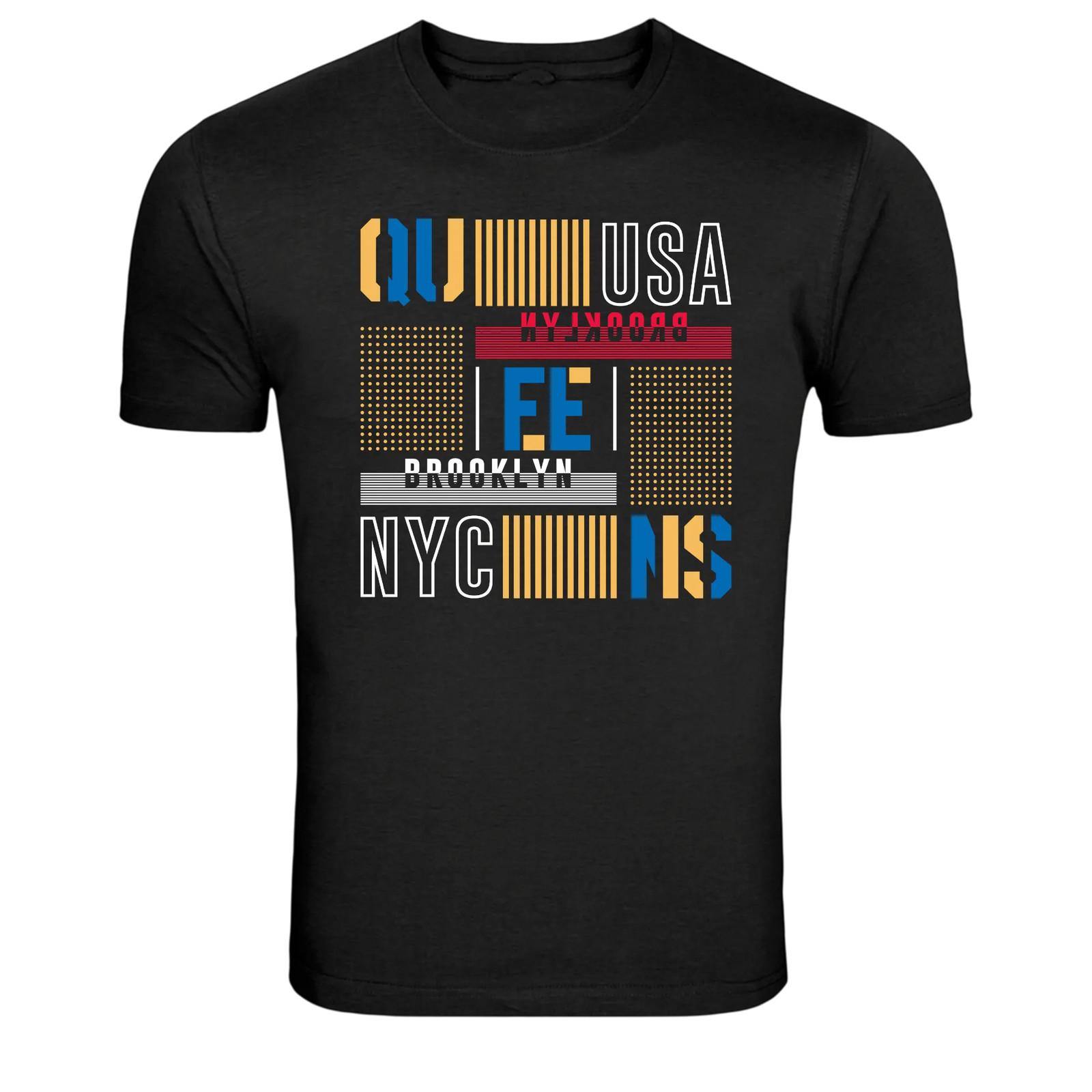 New York Brooklyn NYC USA Modern Geometric Typography Graphic T-Shirt L