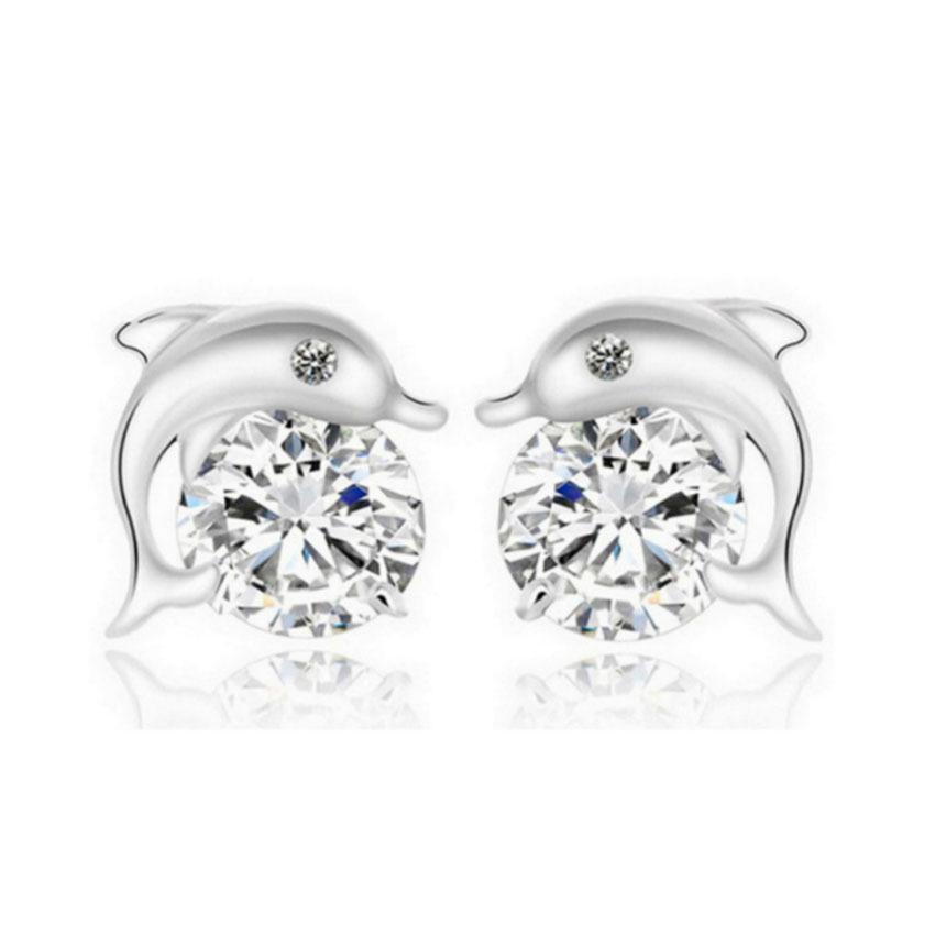 

Серьги-дельфины из имитации серебра с цирконом - маленькие аксессуары в корейском стиле для женщин