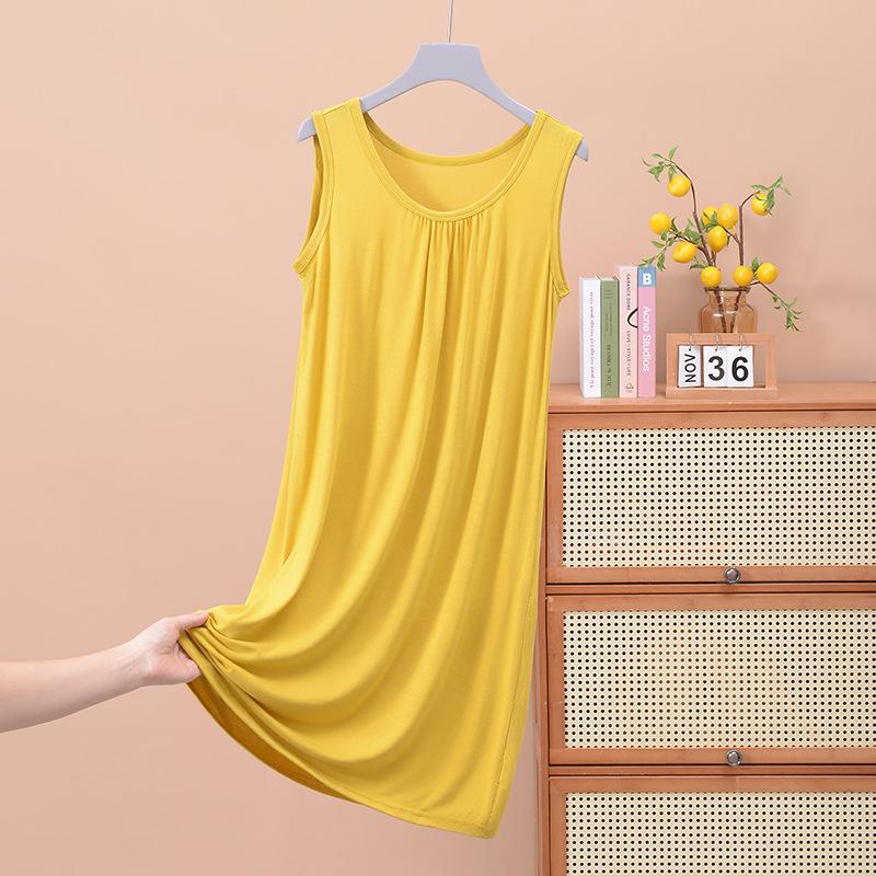 Loose Pleated Sleeveless Vest Skirt Medium and Long Nightdress Home Pajamas Large Size Thin Women's Dress