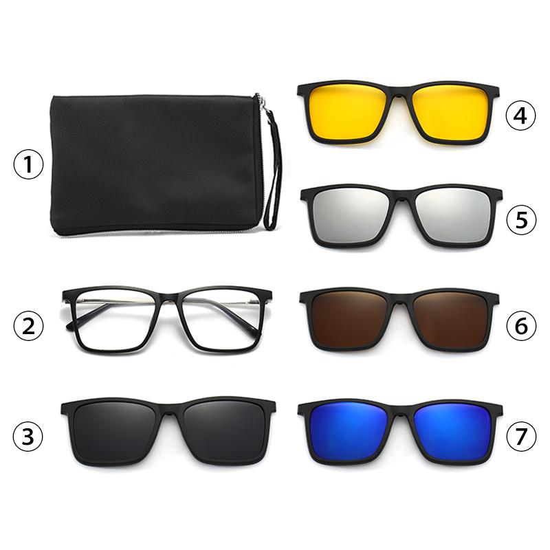 Men's Driving Anti-Glare 6 in 1 Sets Sun Glasses New Magnetic Night Vision Sunglasses Women Clip on Shades