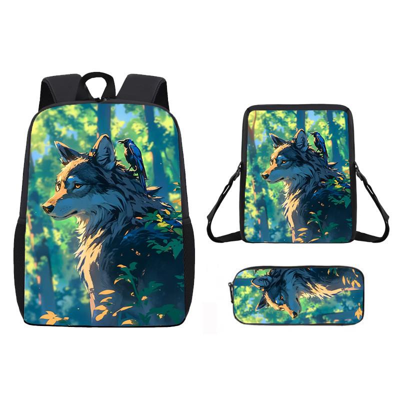 Pattern Animal Wolf Backpack Kids Shoulder Bag Pencil Case Student Use School