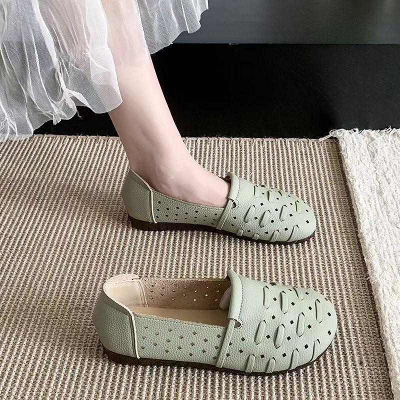 Summer New Soft-soled Casual Flat-soled Breathable Hollow Doudou Shoes Wear-resistant Women's Shoes Versatile Shoes