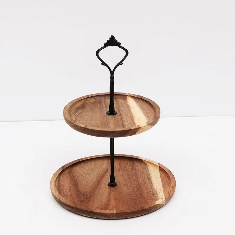 Cake Stand 1PC Wooden Bread Dessert Stand Ornament Fruit Plate Multi-tier Tea Candy Stand 2/3 Tier Solid Candy