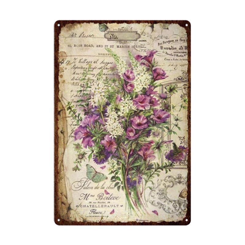 Pastoral Style Flower Plaque Metal Tin Sign Lavender Rose Retro Plates Poster for Living Room Home Garden Wall Decor 20x30cm