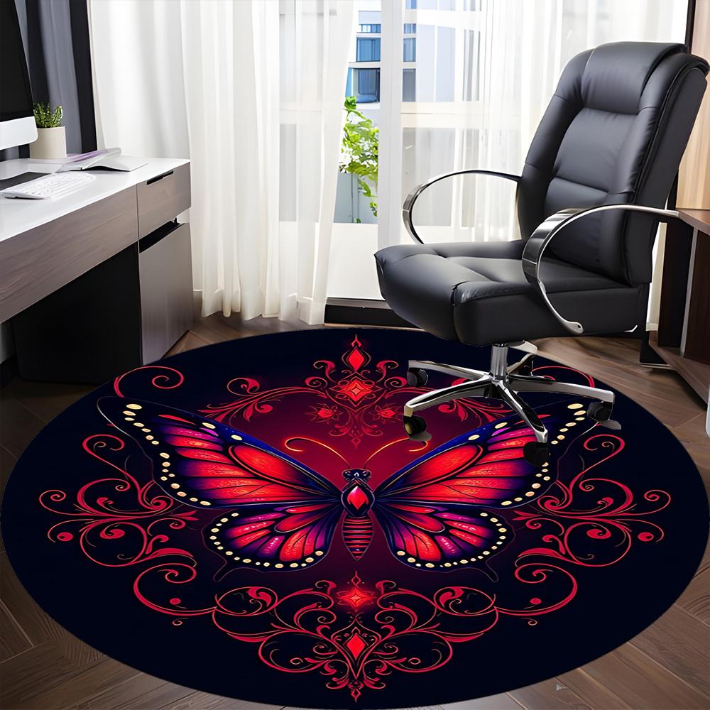 1pc Butterfly Ornament Carpet for Office Non-Slip, Round Carpet, Soft & Comfortable, Carpet for Office, Lightweight Round Floor Mat