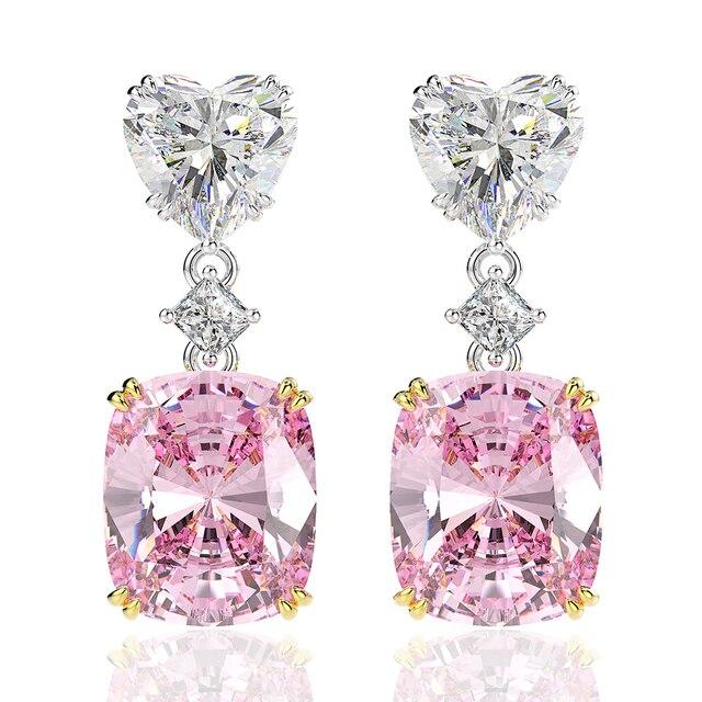 

100% стерлингового серебра 925 пробы, муассанит, драгоценный камень, белое золото, висячие серьги, ювелирные украшения розовый