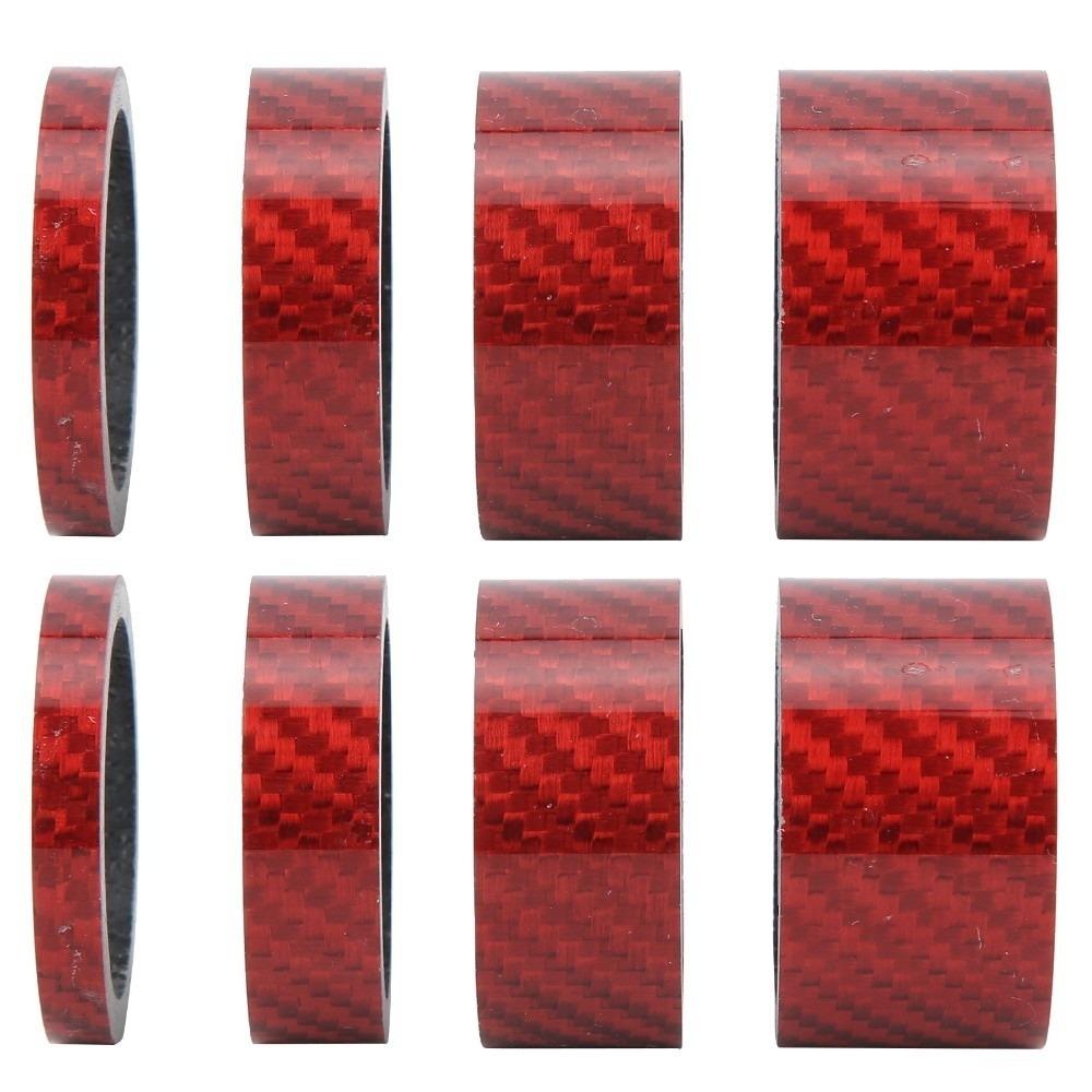 2 Sets Carbon Fiber Front Fork Spacer 5/10/15/20mm Lightweight Bike Headset Spacer High Strength Bike Stem Washer красный