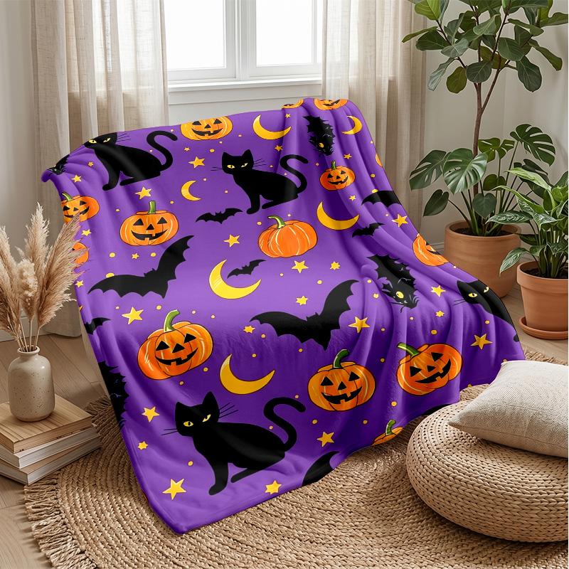 Halloween Black Cats Pattern Theme blanket Lightweight Warm Flannel Blanket Decorative Throw Blanket for Home Decoration