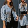 Women's European & American Leopard Print Denim Jacket, Long Sleeve, Stitching Design.