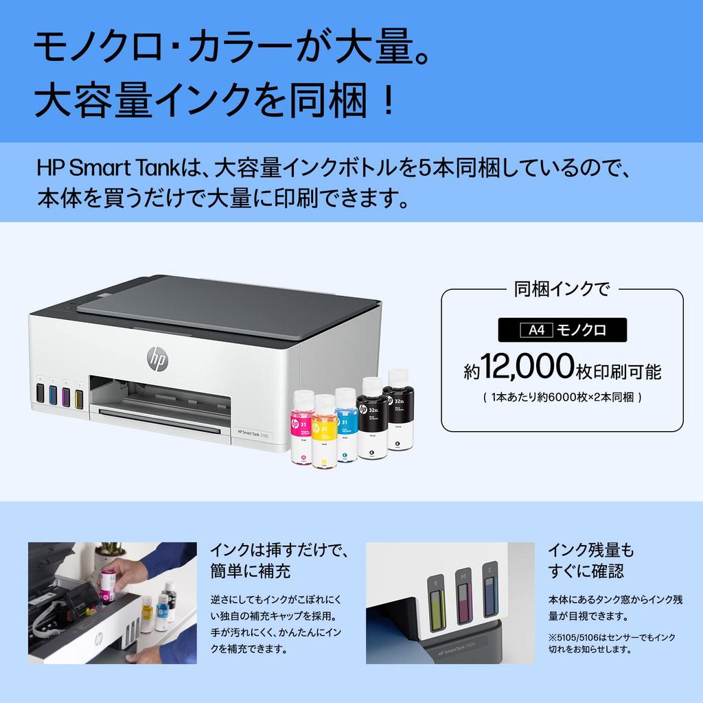 HP Printer HP Smart Tank 5105 Large Capacity Ink Tank Type 2023 Model A4 Color Inkjet Multifunction Printer Gray Smart Tank