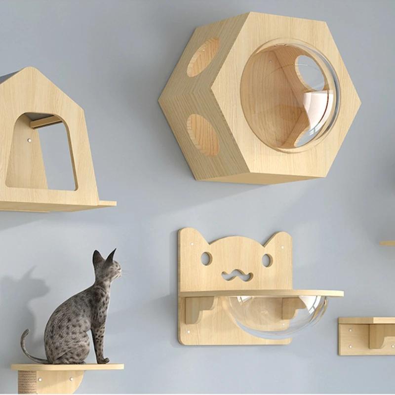Wooden Cat House Elevated Bed for Cats Wall Mounted Kitten Villa Climbing Shelf for Pets Floating Shelves for Sleeping