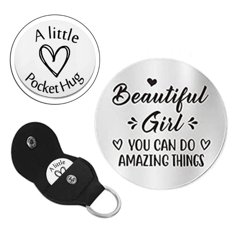 

Inspirational Double Sided Keychain Durable Stainless Steel PU Keyring Women Boy Personalized Motivational Keychain