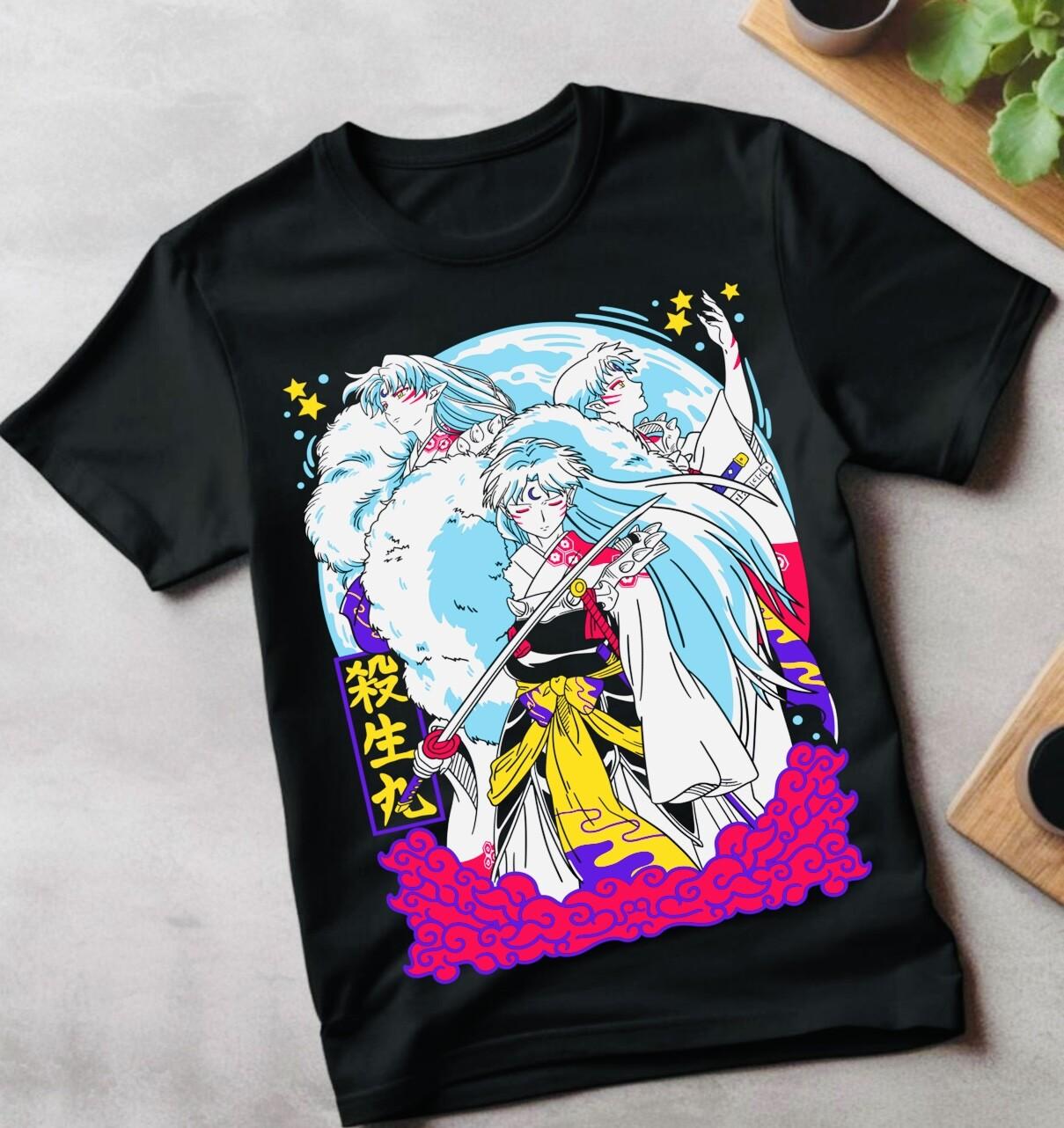

Inuyasha Sesshomaru T-Shirt Mens Womens Tees Top Red Moon Inu Yasha Kawaii Girl GifT Shirt Mens Womens Tees Top All color L