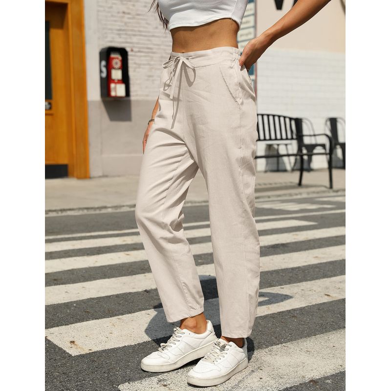 

Drawstring Elastic Long Pants European and American Leisure Skinny Pants Drawstring Rubber Band Solid Trousers Apricot 2XL
