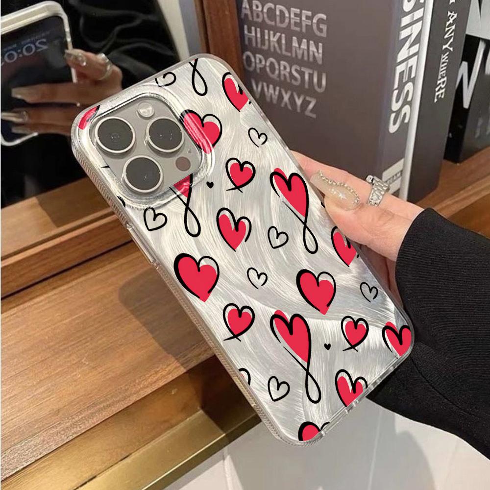 Minimalist Pink Love Cute Case For iPhone 16 17 Pro Max Cases iPhone 11 12 13 ProMax 14 15 16 Plus 8 XS XR Shockproof Drop Cover