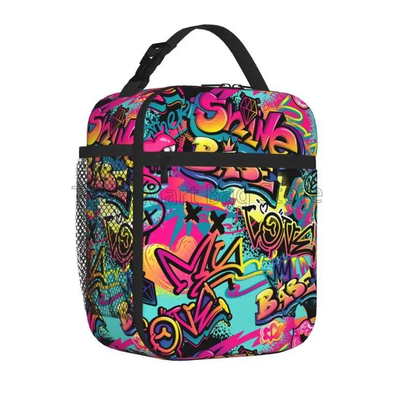 Bolsa de Almuerzo Aislada Reutilizable Portátil Oxford para Viajes Trabajo con Diseño de Graffiti Urbano Cómics Hip Hop