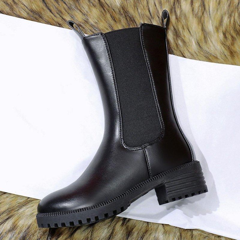 

Зимние теплые ботильоны, сексуальные женские ботинки на низком каблуке с пряжками, черные кожаные туфли с шипами, Zapatos Mujer, женская обувь на молнии, большие размеры 43