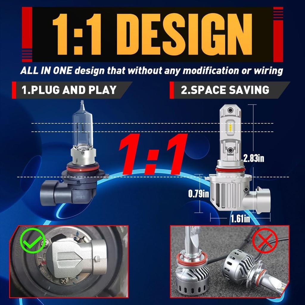 HB3 9005 LED Bulbs, 1000% Super Bright 40000LM Cool White 6500K,1:1 Mini Size, Plug And Play, CANBUS Ready, IP68 Waterproof 9005 LED Fog Light Bulbs,