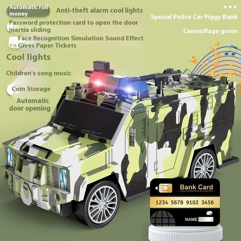 Kids' Fingerprint - Locked Safe & Cartoon Police Car Piggy Bank - Perfect for Holiday Gifts & Toy Exhibits