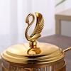Creative Gold-plated Metal Glass Seasoning Jar Spice Pepper Box Restaurant Sugar Jar Swan Grain Salt Pot Kitchen Storage Utensil