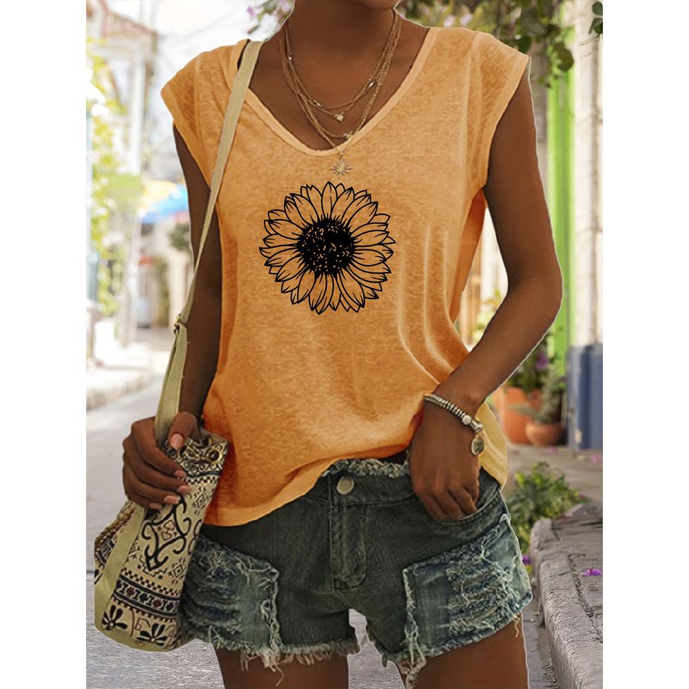Summer New Women Tank Tops Floral Camisole Women Fashion V-Neck Short Sleeve Tanks Top T shirt Female Tops Tees Y2K Vest Large