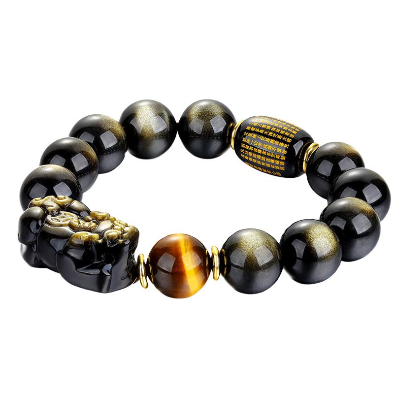 Shiyue Jewelry Golden Eye Obsidian & Tiger Eye Pixiu Bracelet 14mm