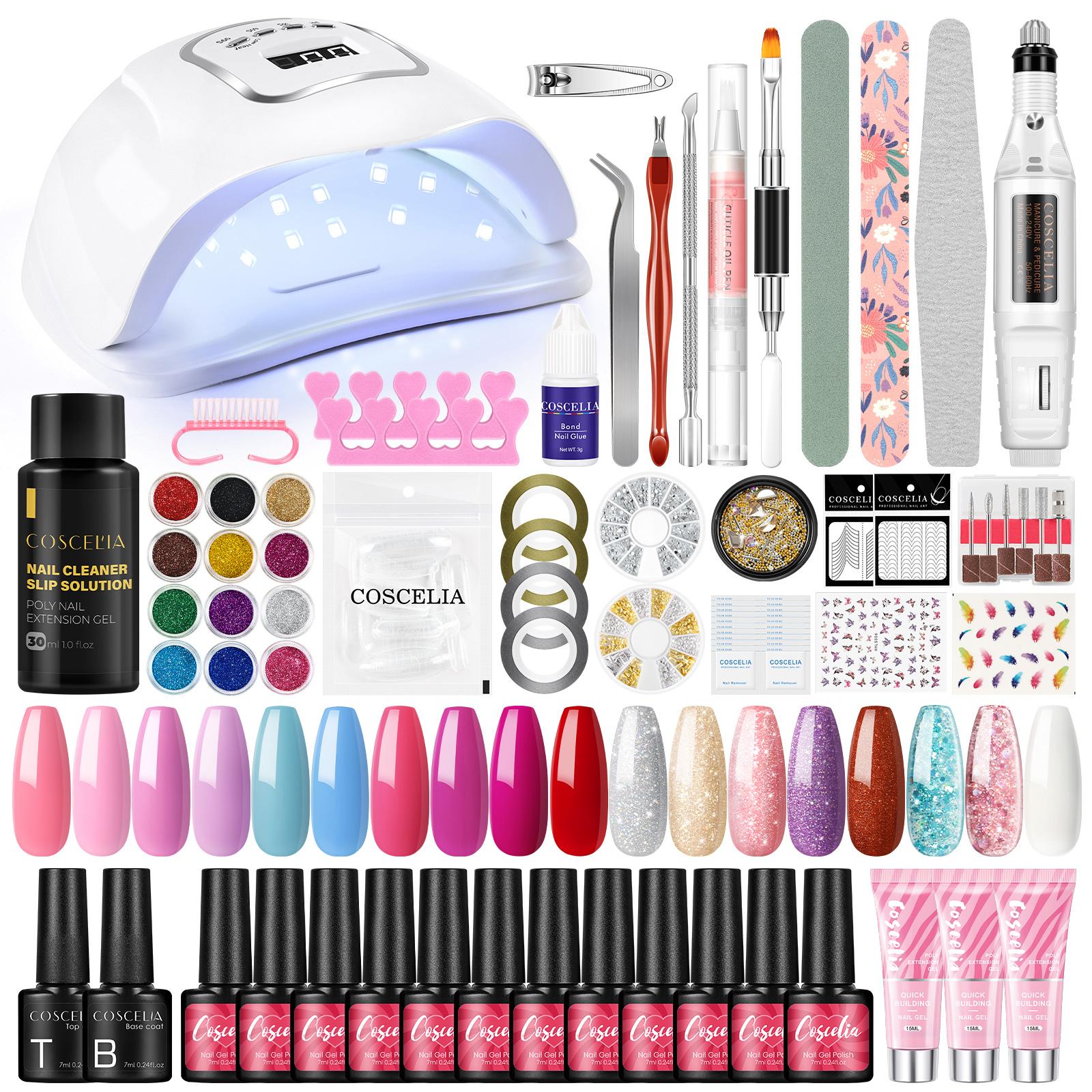 

COSCELIA 80 Вт лампа для ногтей и набор полигелей для наращивания ногтей Кристаллический желеобразный гель с 15 шт. Гель-лак для ногтей для наращивания ногтей Набор сверл для ногтей