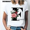 Kawaii English Alphabet Flowers Graphics Female T-Shirt 90S Summer Loose Short Sleeve Round Neck Female Tops Clothing