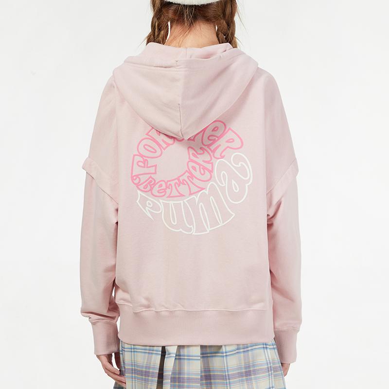Puma Two-Piece Spliced Sports Knit Hoodie Women Tops Pink 531602-36