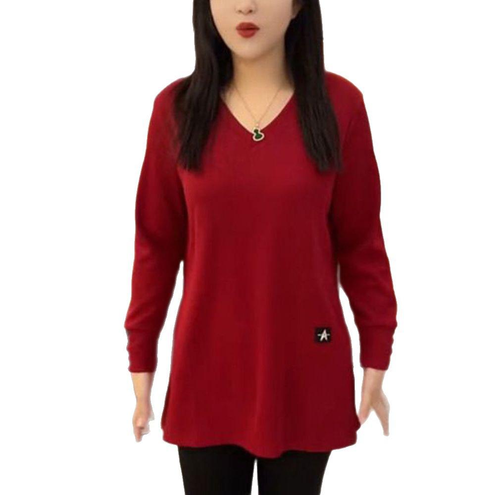 Plus Size Women's Double-Sided Velvet & Fleece Split Sleeve Autumn Winter Slimming Base Layer Top